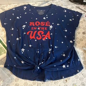 Fifth Sun Large Rose in The USA Red White Blue Star Short Sleeve T Shirt